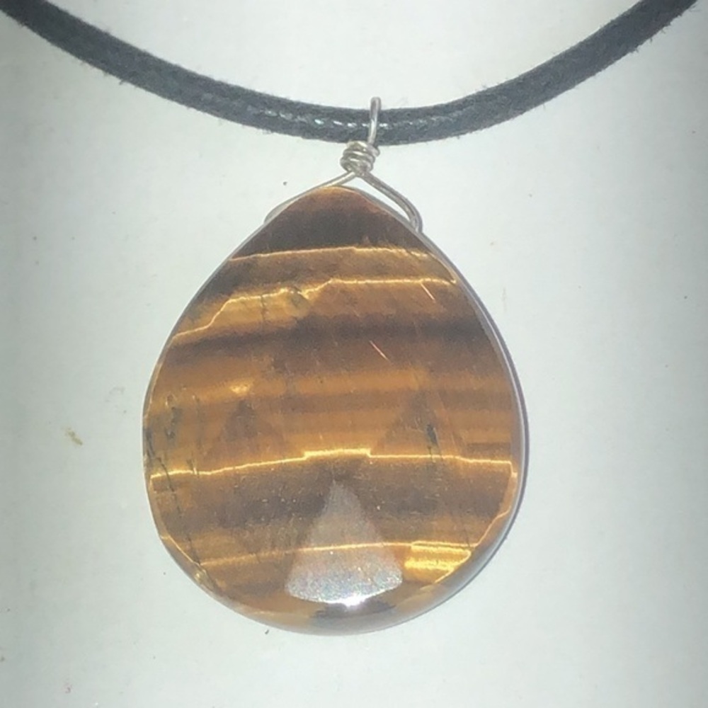 Boho Black Cord & Tigers Eye Stone Boho Pendant Necklace
